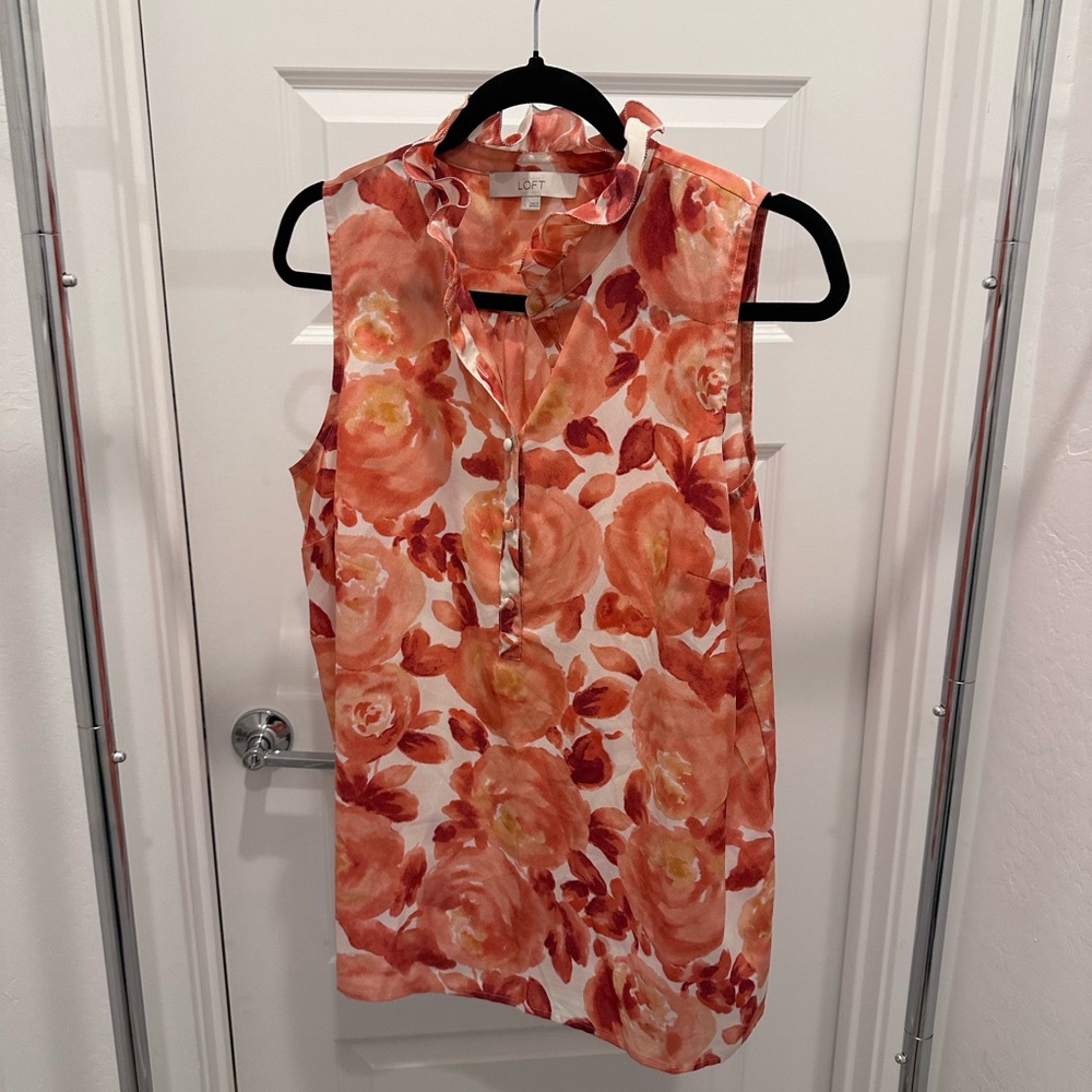 LOFT Floral Sleeveless Blouse - Orange and White